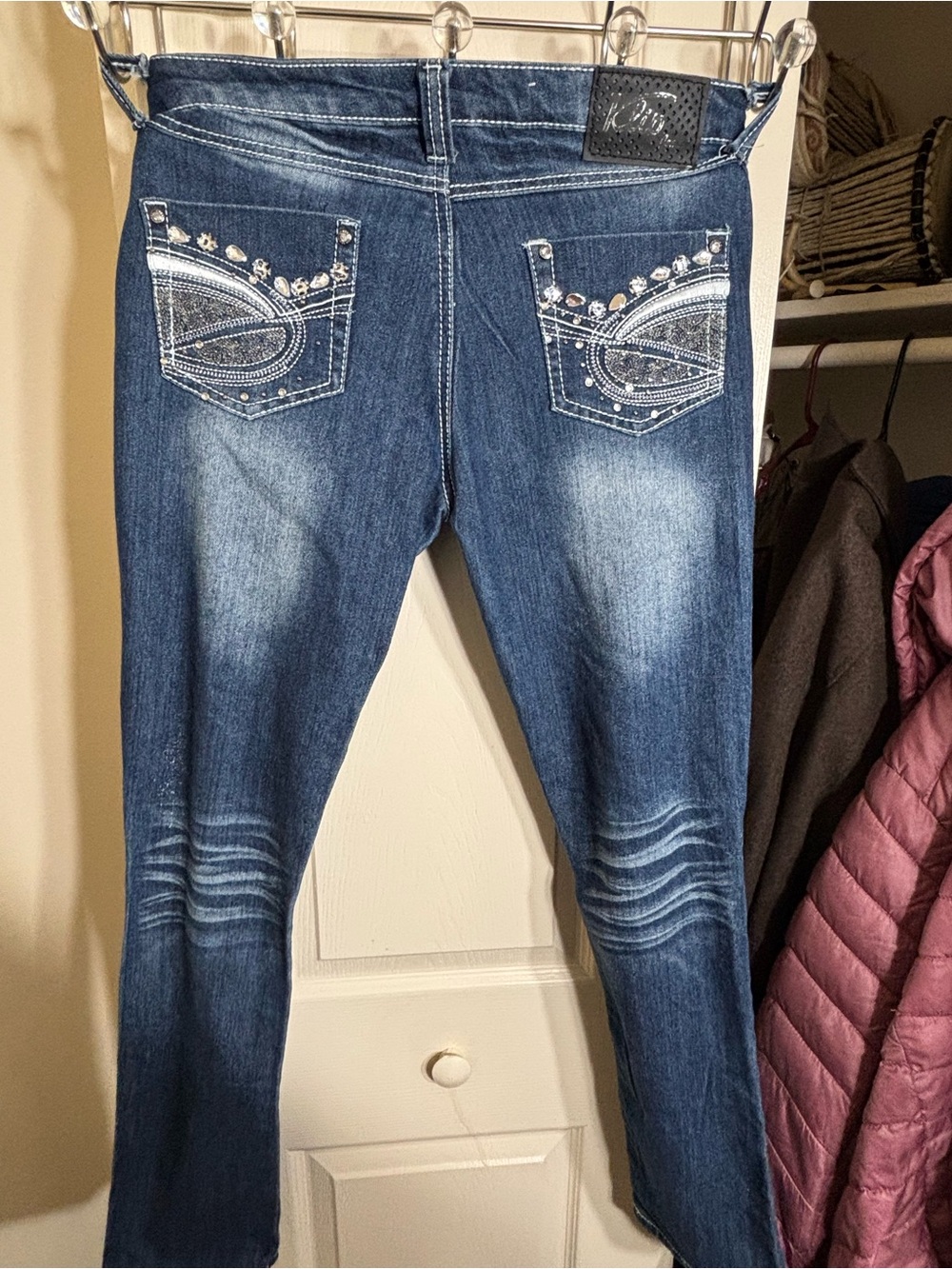 Embellished Back-Pocket Skinny Jeans - Blue